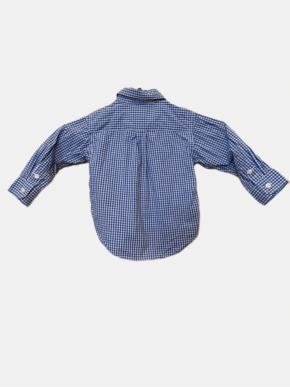 Ralph Lauren Toddler Blue Gingham Button-Down Shirt with Red Polo Logo